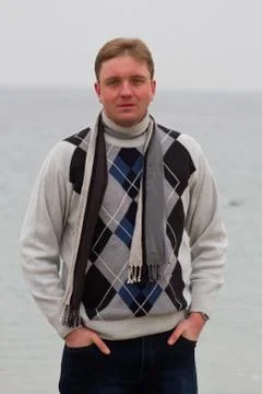 Man on sea background Stock Photos