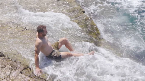The man at sea. Slow motion. Stock Footage 212508136