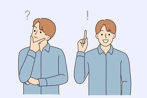 Man searches for answer to question and finds right solution after much thought Stockillustratie