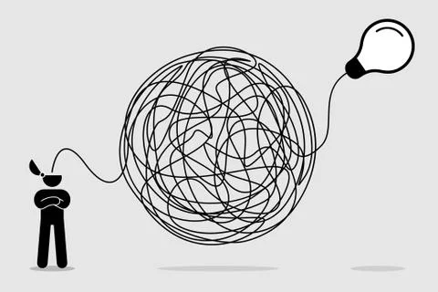 Man searching and thinking of idea through a complicated and chaotic way. Stock-Illustration