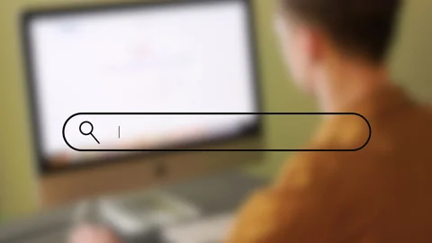 Man searching on internet web, 3d graphic overlay Stock Footage 164057139