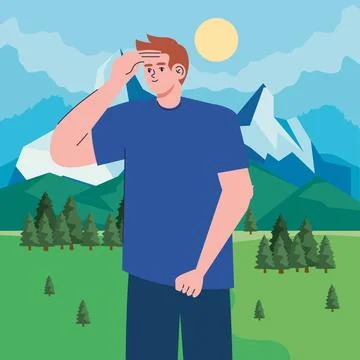 Man searching in landscape Illustrazione stock