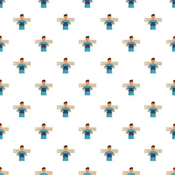 Man searching online using digital tablet seamless pattern Stock Illustration