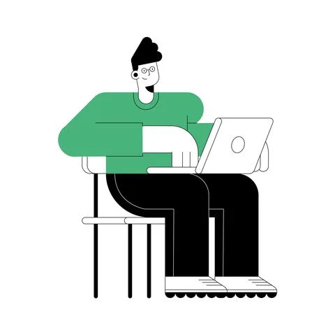 Man seated using laptop イラスト素材