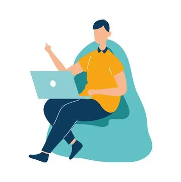 Man seated using laptop Stock Illustration