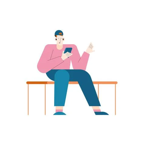 Man seated using smartphone Stock Illustration