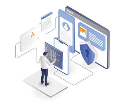 Man is securing application program data Illustrazione stock