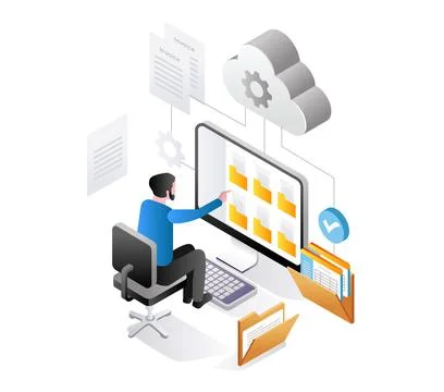 Man is selecting a folder in big data Stock Illustration