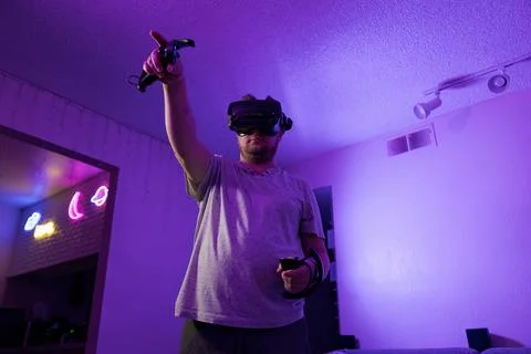 Man selecting interface element in virtual reality Stock Photos