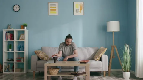 Man in Self-Isolation Throws Dice Stock Footage 133373921