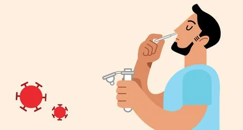 Man self-testing with nasal swab flat vector illustration Illustrazione stock