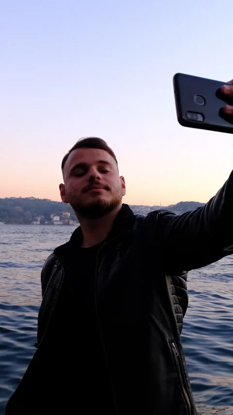 Man Selfie in Istanbul Bosphorus Stock Footage 296602399
