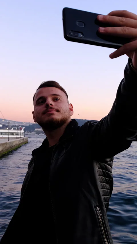 Man Selfie in Ortakoy Mosque Stock Footage 296602373