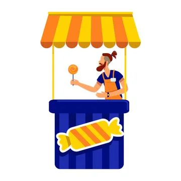 Man selling candy semi flat color vector character Illustrazione stock