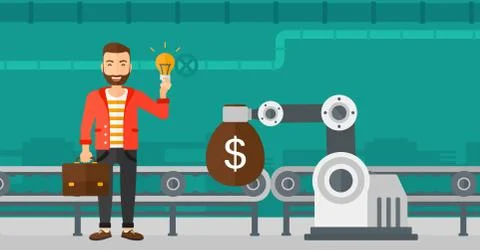 Man selling idea of engineering of robotic hand. Stock Illustration