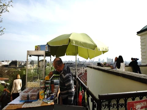 Man selling popcorn in Zagreb Stock Footage