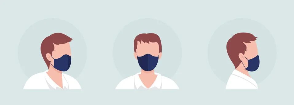 Man semi flat color vector character avatar with mask set Stock Illustration
