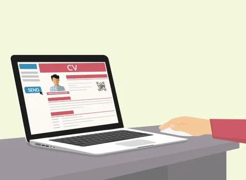 Man is sending his CV via e-mail Stock-Illustration