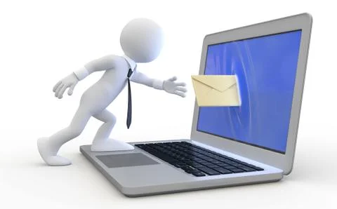 Man sending a message through the screen of a laptop Stock Illustration