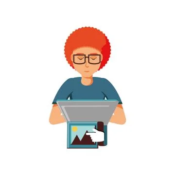 Man sending picture with laptop computer Stock-Illustration