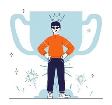 Man with sense of pride. Young guy in sunglasses against background of trophy Stock Illustration
