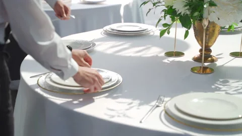 A man serves a wedding table Stock Footage 150119352