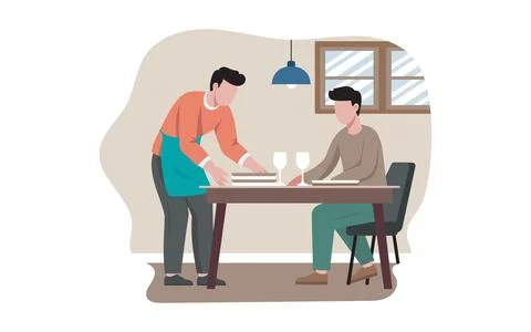 Man Serving Dinner To Guest Stock Illustration