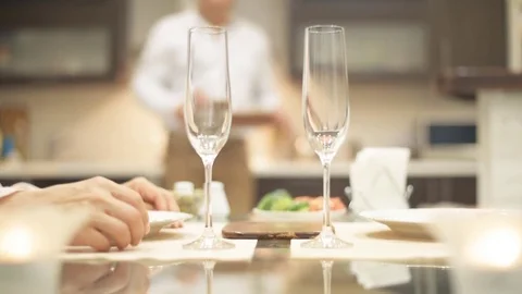 Man serving supper for romantic evening. Stock Footage 77828234