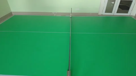 Man serving table tennis ball with red paddle close up action shot Stock-Footage 319844917