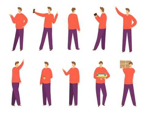 Man set, isolated on white vector illustration. Young male character, person Stock Illustration