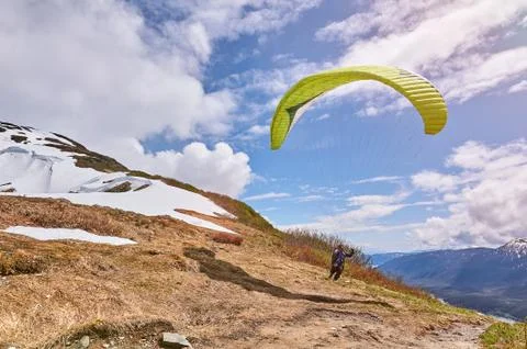Man set paraplane for flight 写真素材