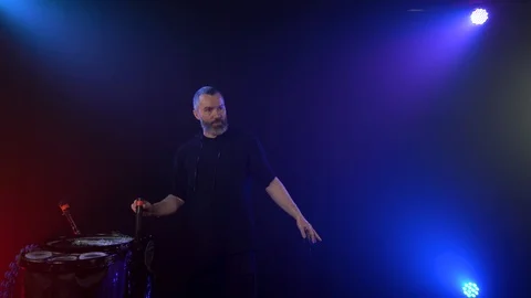 A man sets fire to a soap bubble Stock Footage 125691361