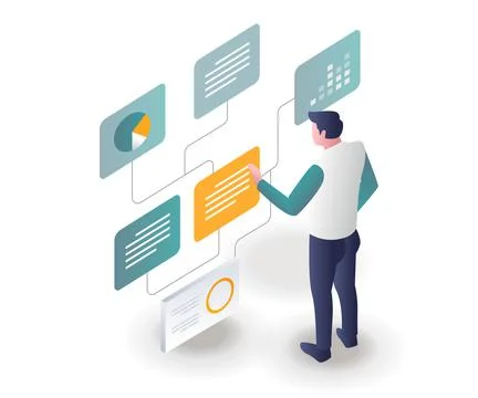 The man is setting up the database link network Stock Illustration