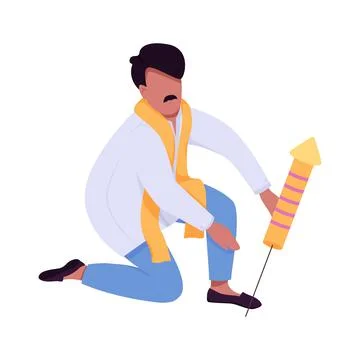 Man setting fireworks semi flat color vector character Stock Illustration