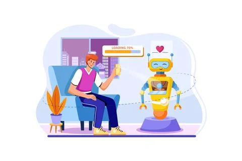 A Man Setting Program for Robotics Stock Illustration