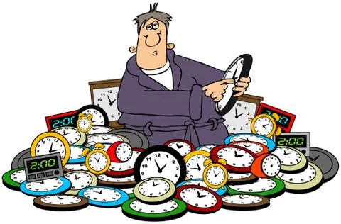 Man setting time on clocks Illustrazione stock