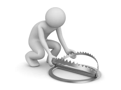 Man setting up trap (3d isolated on white background characters series) Stock Illustration