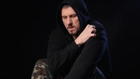 Man in severe physical or mental pain. Drug addiction and alcohol withdrawa.. Stock Footage 271243605