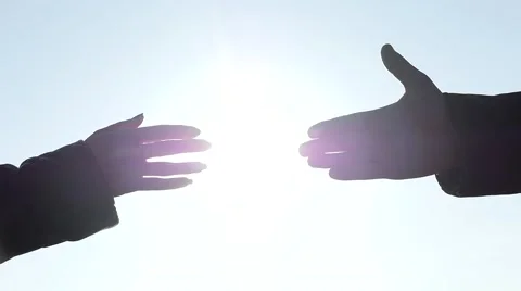 Man shake hand of woman close up silhouettes slow motion Stock Footage