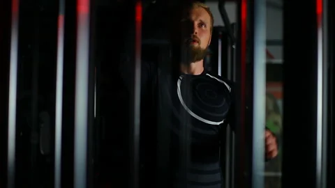 Man shakes muscles. Stock Footage 91090553