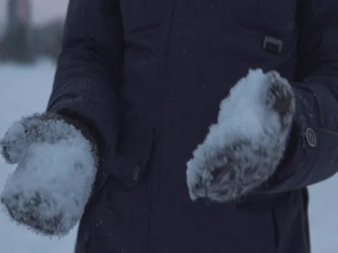 Man Shakes Off Snow With Gloves Stock-Footage 83709779