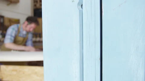 Man Shaping Custom Surfboard In Workshop Shot On RED Camera Stock Footage 64349758