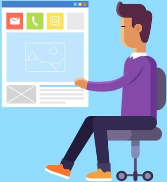 Man sharing in social media using photo gallery application. Phone apps and Stock Illustration
