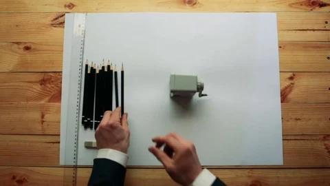 Man sharpening pencil with a pencil sharpener Stock Footage 73779452