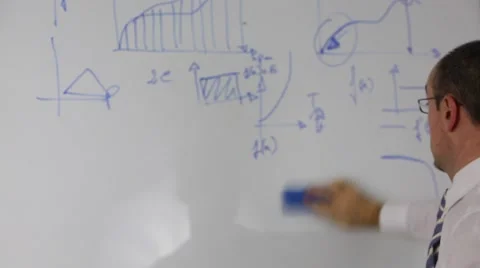 Man in shirt and tie erasing a whiteboard Stock Footage 48223389