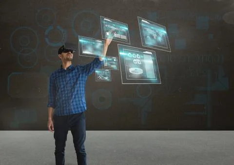 Man in shirt with vr using interface 写真素材