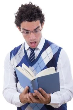 Man shocked by the book Stock Photos