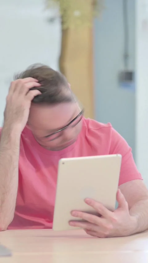 Man Shocked by Loss on Digital Tablet, vertical video Video stock 329105972