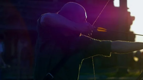 Man shoots from the bow Stock Footage 82407771