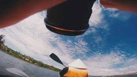 Man shoots on the camera boating Stock Footage 80533875
